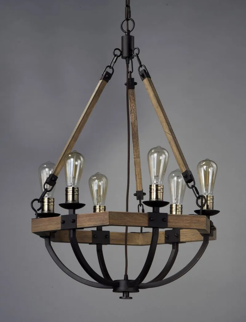 Lodge 24" 6 Light Chandelier in Bronze and Weathered Oak