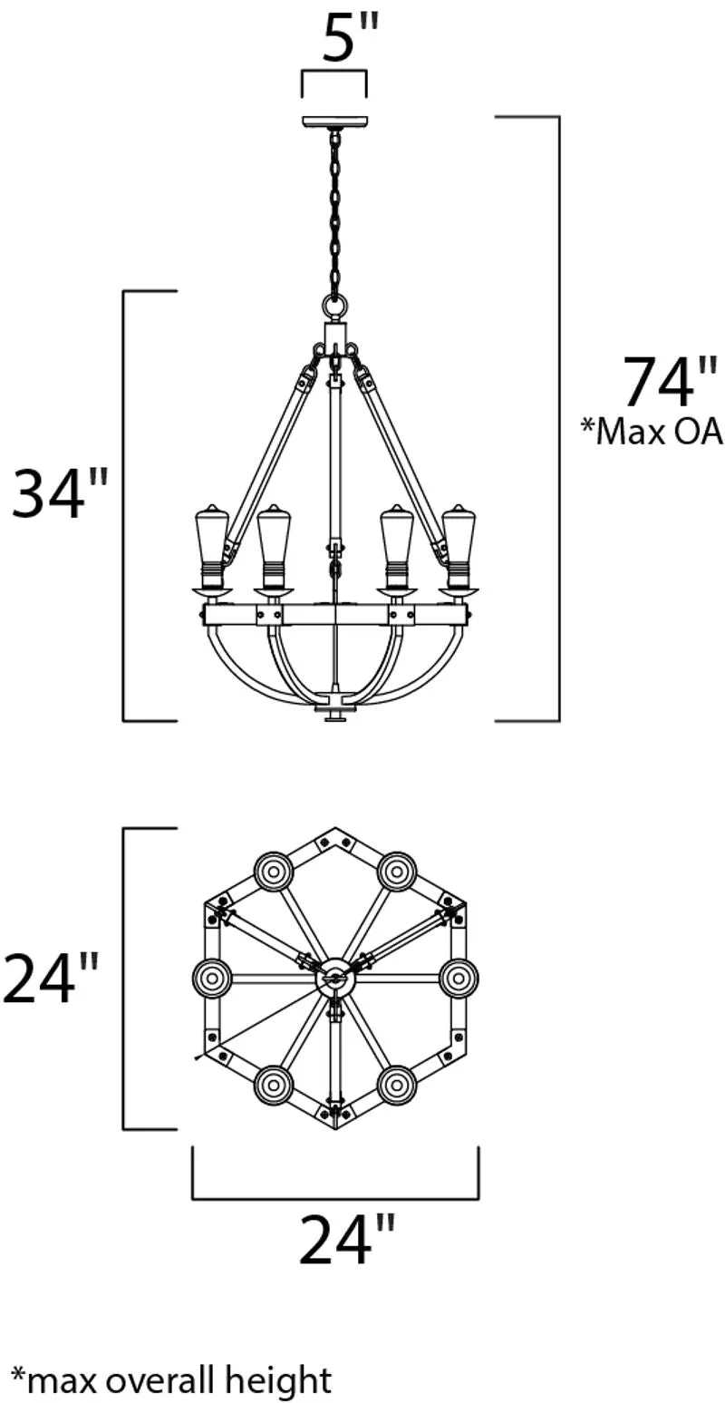 Lodge 24" 6 Light Chandelier in Bronze and Weathered Oak