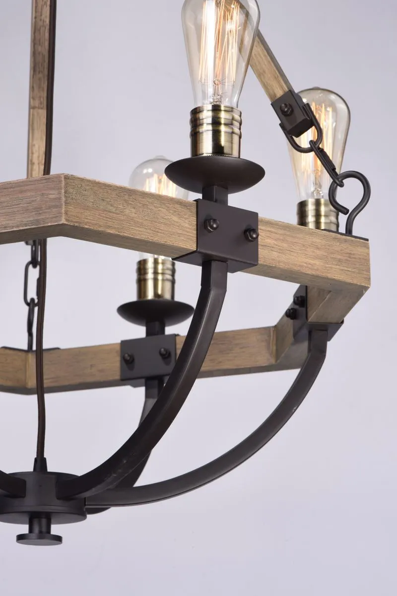 Lodge 24" 6 Light Chandelier in Bronze and Weathered Oak