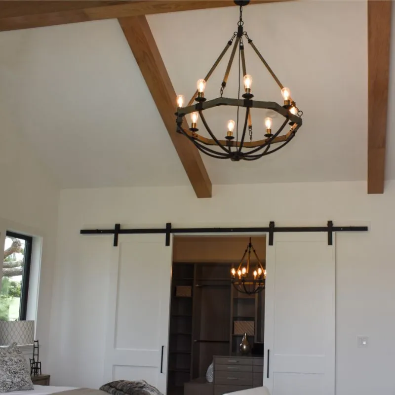 Lodge 24" 6 Light Chandelier in Bronze and Weathered Oak