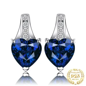 Love Heart 2.1ct Created Blue Sapphire Stud Earrings - 925 Sterling Silver