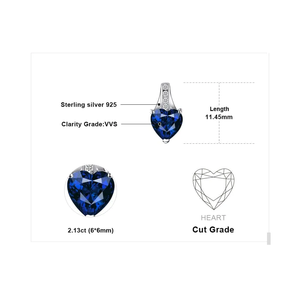 Love Heart 2.1ct Created Blue Sapphire Stud Earrings - 925 Sterling Silver