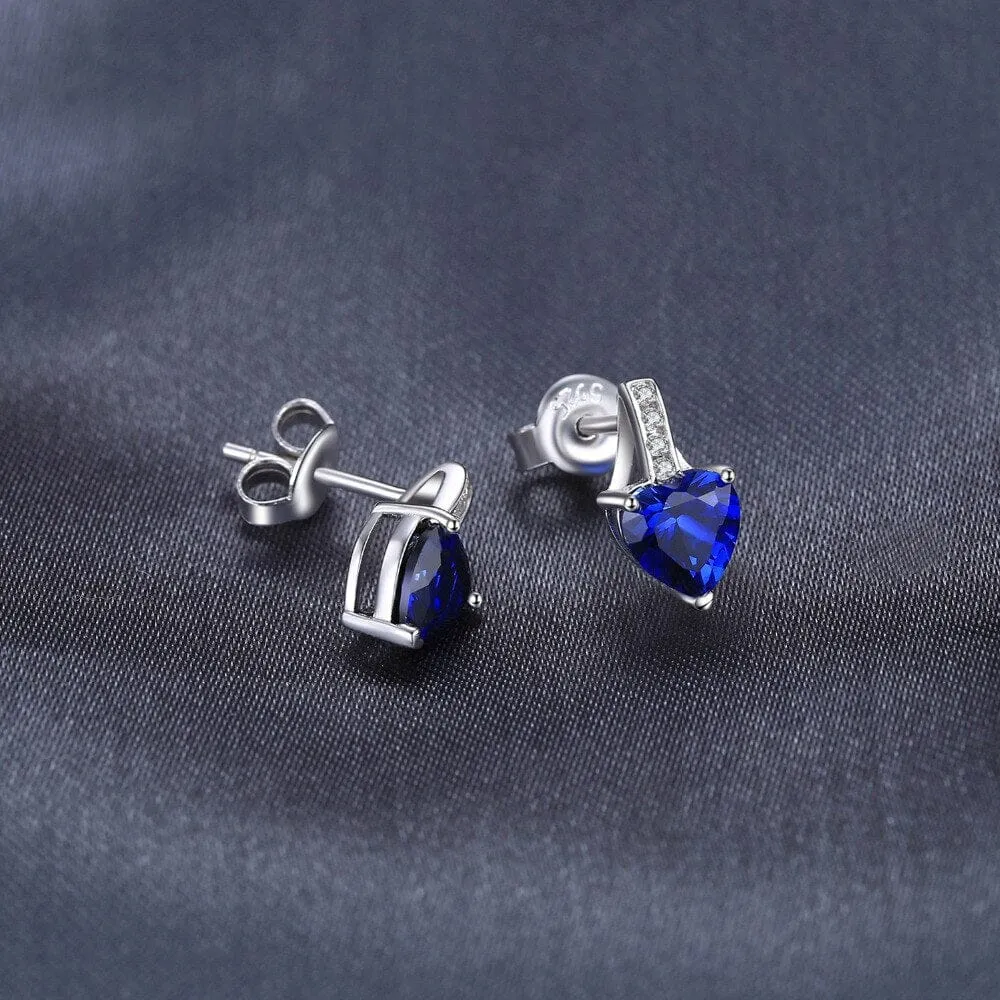 Love Heart 2.1ct Created Blue Sapphire Stud Earrings - 925 Sterling Silver