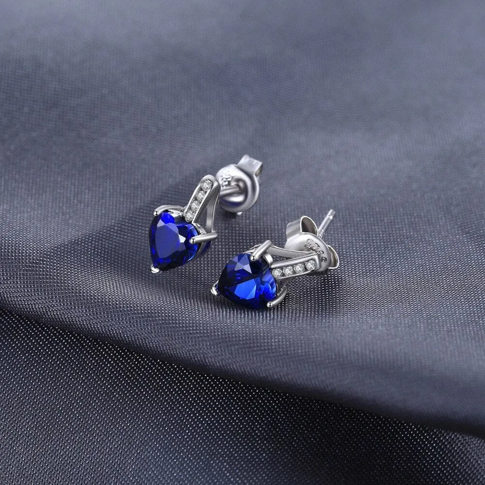 Love Heart 2.1ct Created Blue Sapphire Stud Earrings - 925 Sterling Silver