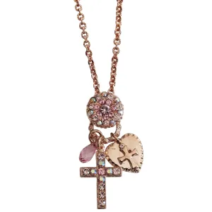 Mariana "Flamingo" Rose Gold Plated Cross Charms Pendant Crystal Necklace, 52021/3 319rg