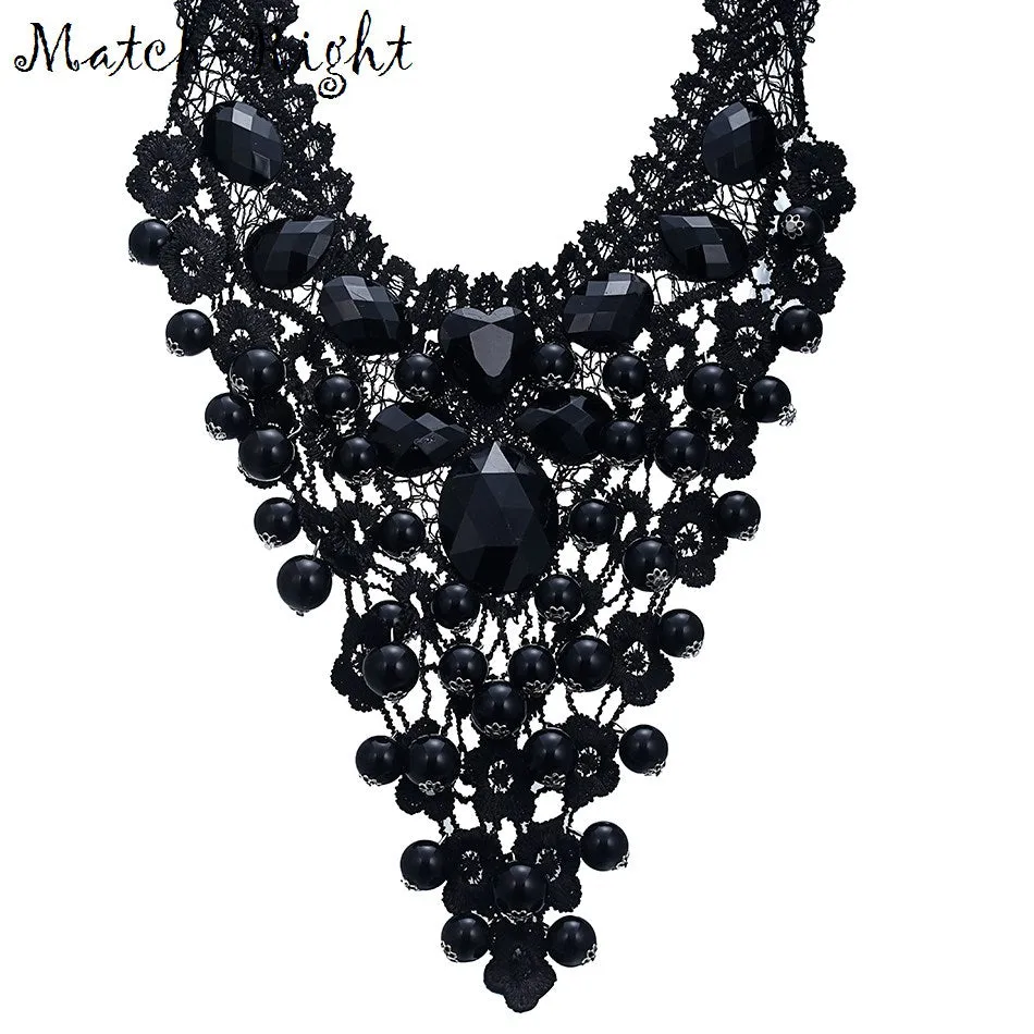 Match-Right New 2015 Hot Pendant Necklace Women Trendy Jewelry Rope Chain Statement Necklaces Lace Collar RhinestonePendants