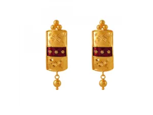 Meenakari Style 22k Rectangle Shape Gold Earrings With A Spherical Detail