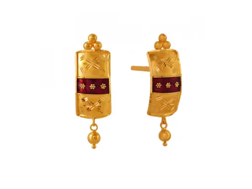 Meenakari Style 22k Rectangle Shape Gold Earrings With A Spherical Detail