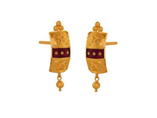 Meenakari Style 22k Rectangle Shape Gold Earrings With A Spherical Detail