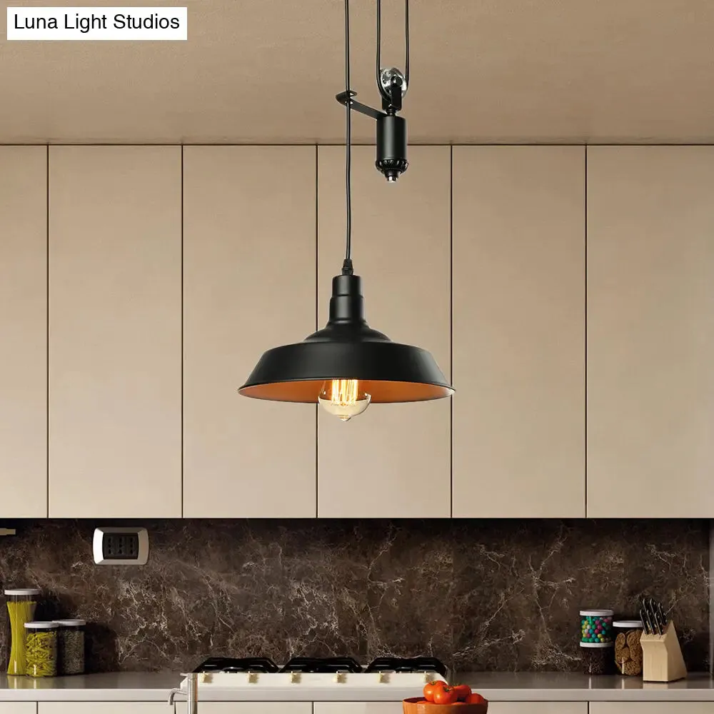 Metallic Barn Shade Pendant Light with Pulley - Perfect for Your Rustic Farmhouse Kitchen!