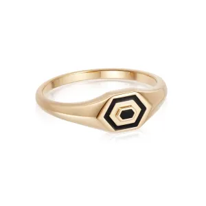 Mini Hexagon Palm Signet Ring 18ct Gold Plate