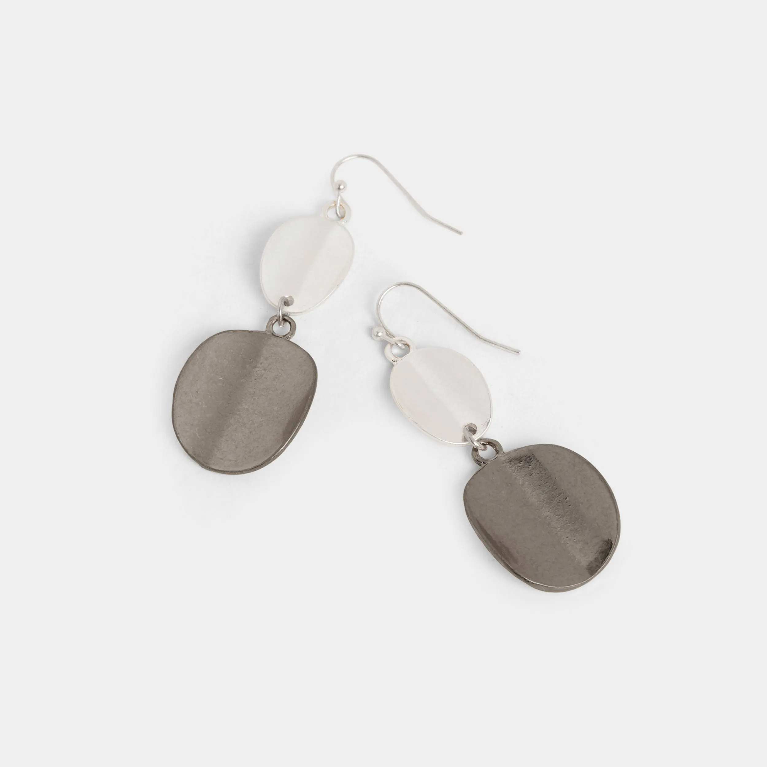 Mixed Metal Folded Coin Dangle Earring - Gunmetal