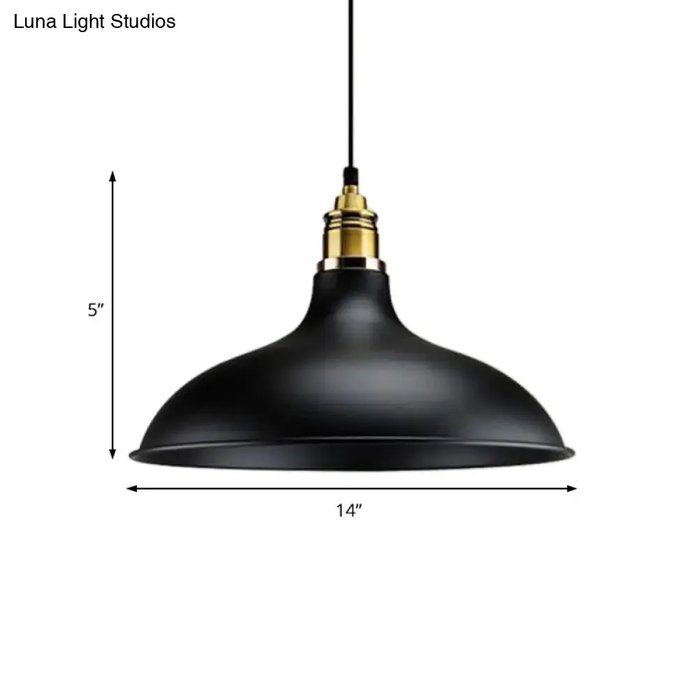 Modern Black Hanging Lamp with Bowl Shade - Adjustable Cord, Loft Style Indoor Ceiling Light Fixture