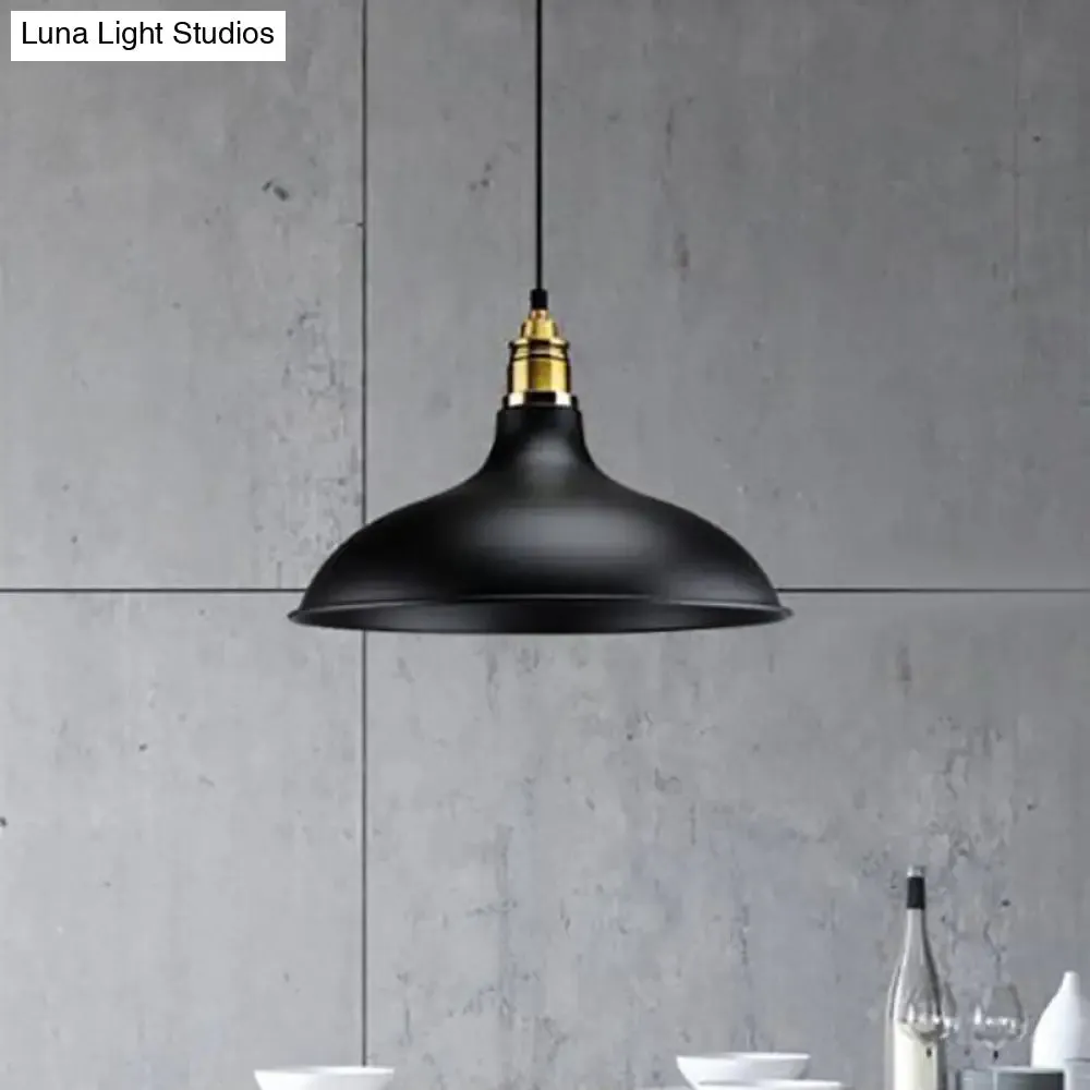 Modern Black Hanging Lamp with Bowl Shade - Adjustable Cord, Loft Style Indoor Ceiling Light Fixture