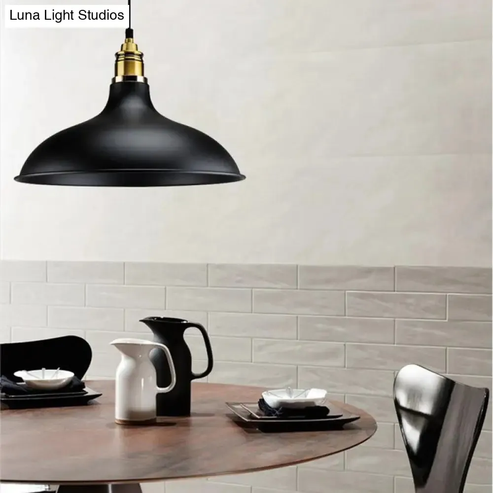 Modern Black Hanging Lamp with Bowl Shade - Adjustable Cord, Loft Style Indoor Ceiling Light Fixture