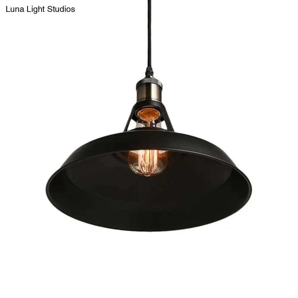 Modern Loft Style Barn Shade Pendant Ceiling Light 10.5"/12"/15" W in Black/White for Dining Table - Metallic Hanging Lamp with 1 Bulb