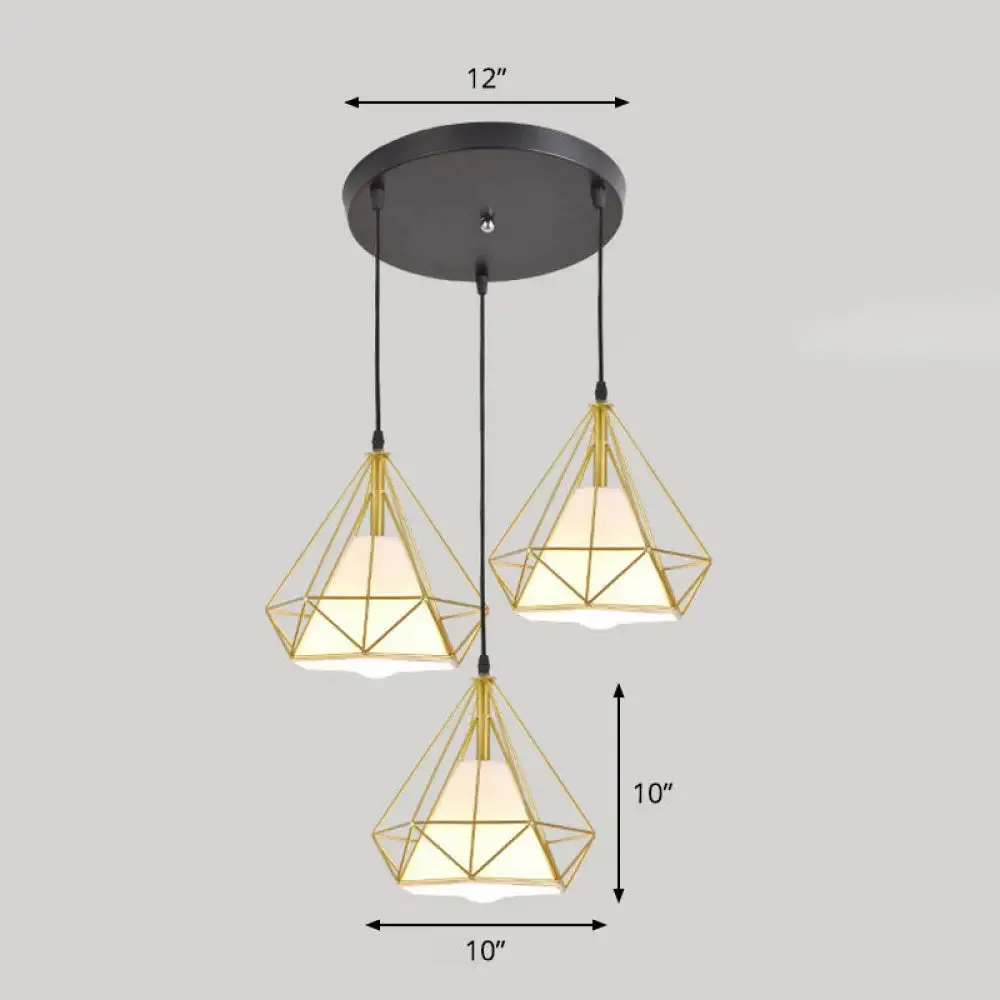 Multi-Bulb Diamond Frame Iron Ceiling Light for Restaurants and More