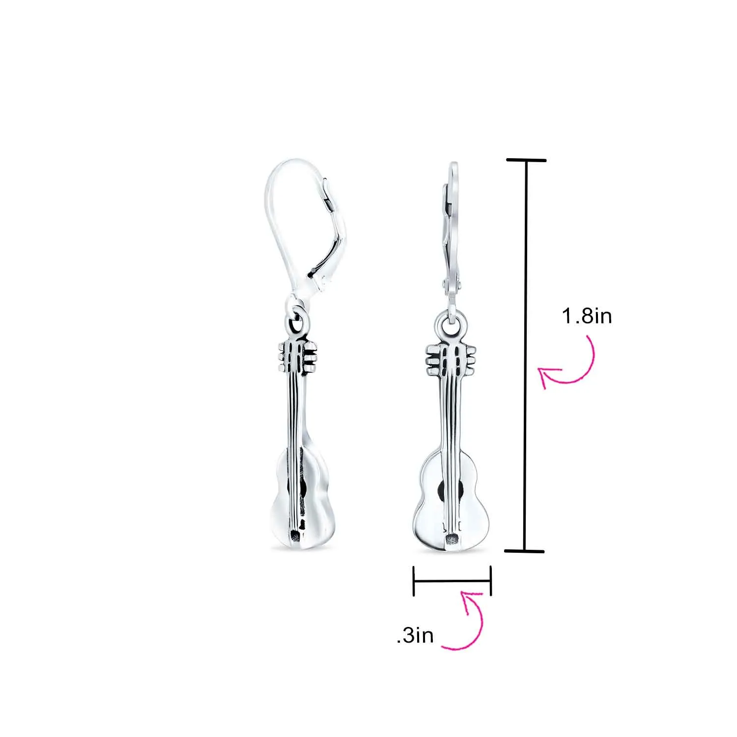 Musician Acoustic Music Lover Guitar Dangle Earrings Sterling Silver