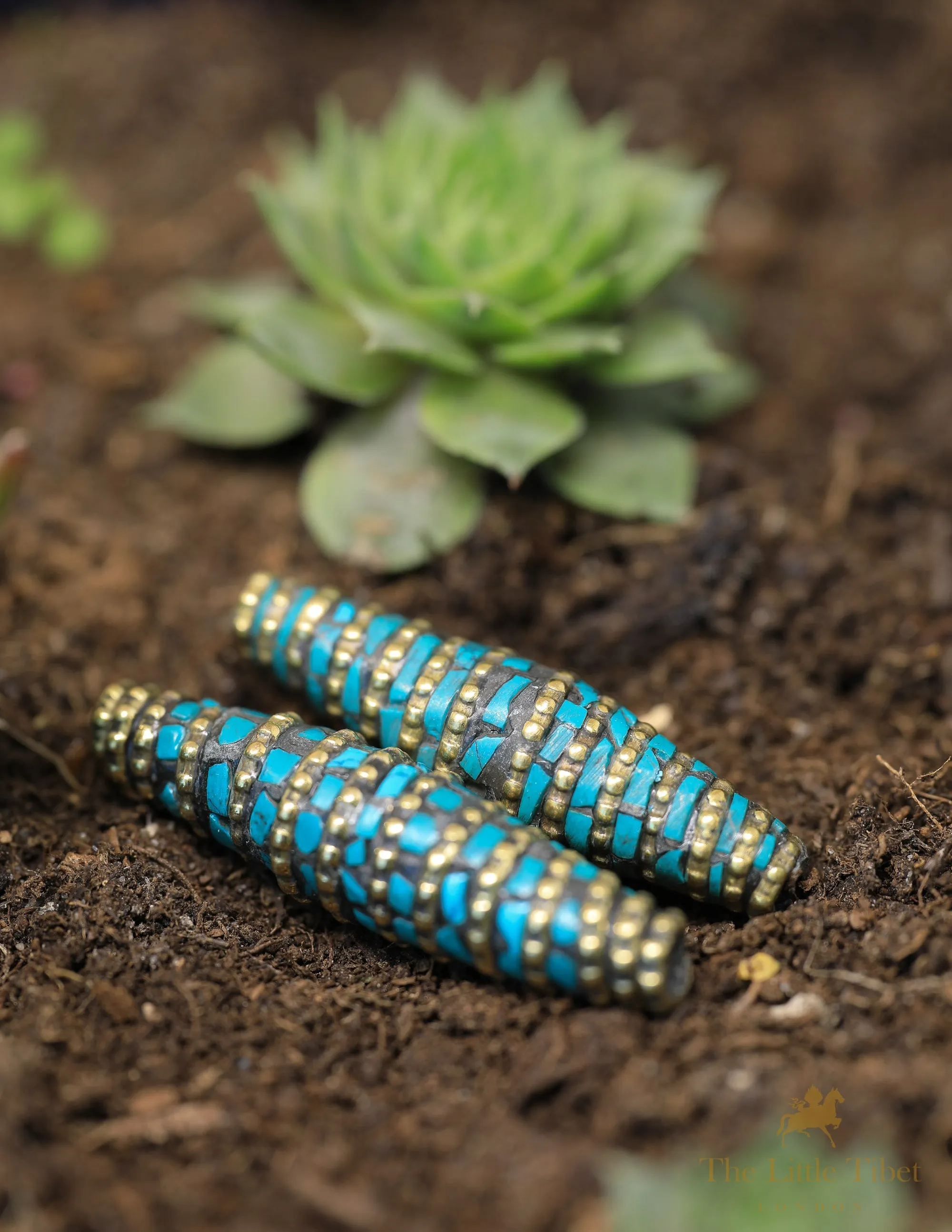 MYSTIC Tribal Beads Tibetan corals Turquoise Inlaid Beads - E7