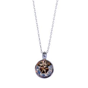 N7170 Brilliant Round Champagne Swarovski Crystal Elements Rhodium Plated Pendant Necklace