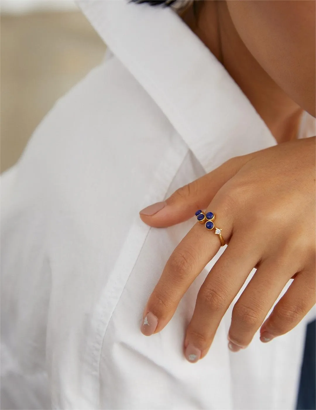 Natural Lapis Lazuli Zircon Open Ring