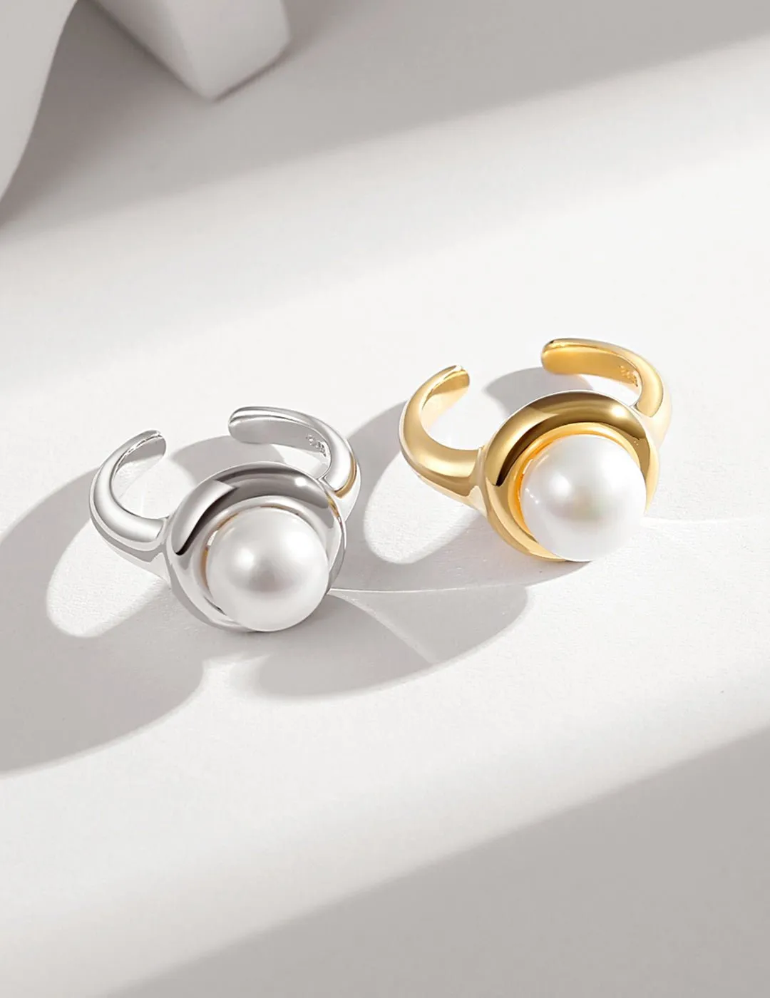 Natural Single Pearl Sterling Silver Rings