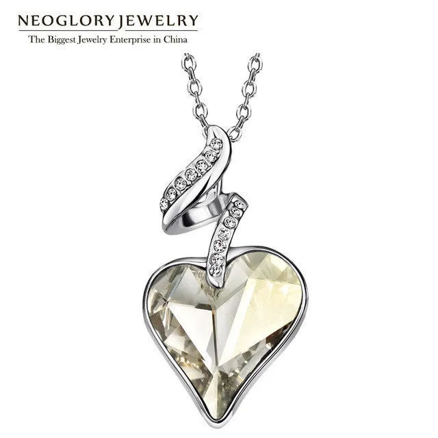 Neoglory Austrian Crystal Rhinestones Four Color Heart Love Chain Necklaces &amp; Pendants For Women 2017 Gift India Jewelry JS4 HE1