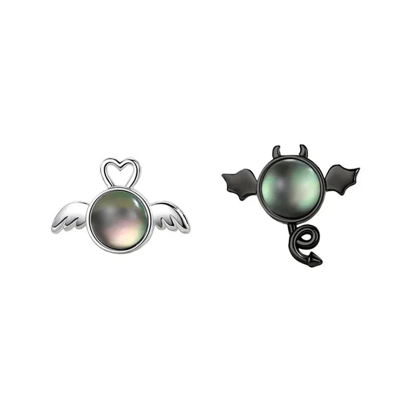 New Creative Angel and Devil Stud Earrings Asymmetric Opal Planet Astronaut Cute Animal Cat Earrings For Women Party Jewelry