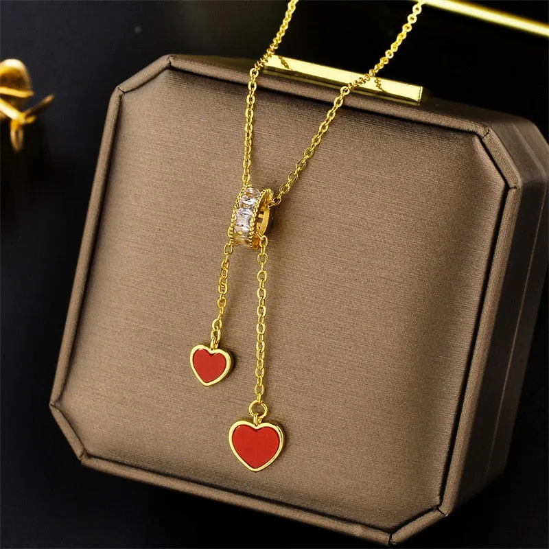 New Design Sense Luxury Zircon Crystal Stainless Steel Necklaces For Women Korean Fashion Sweet Sexy Ladies Neck Chain Jewelry