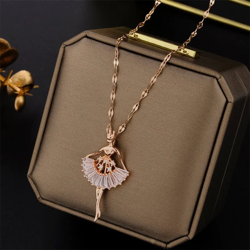 New Design Sense Luxury Zircon Crystal Stainless Steel Necklaces For Women Korean Fashion Sweet Sexy Ladies Neck Chain Jewelry