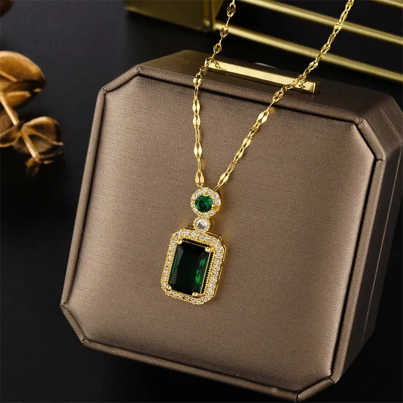 New Design Sense Luxury Zircon Crystal Stainless Steel Necklaces For Women Korean Fashion Sweet Sexy Ladies Neck Chain Jewelry