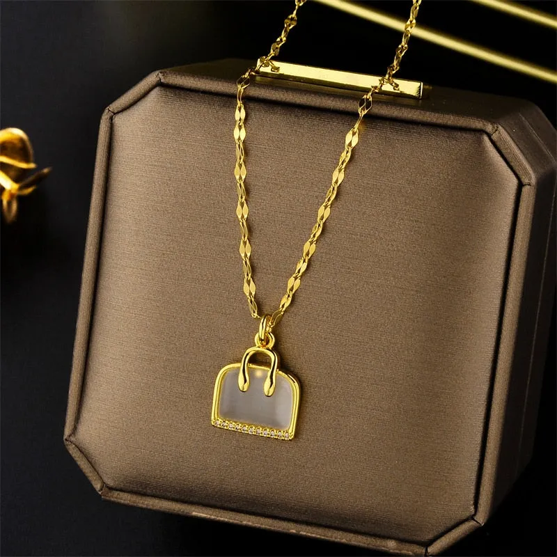 New Design Sense Luxury Zircon Crystal Stainless Steel Necklaces For Women Korean Fashion Sweet Sexy Ladies Neck Chain Jewelry