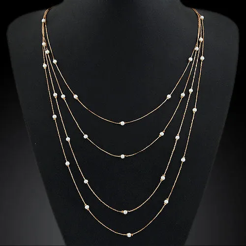 New Hammered Bar Simple Double Chain Charm Simulated Pearl Necklace Beads Long Strip Pendant Necklaces Wedding Event Jewelry