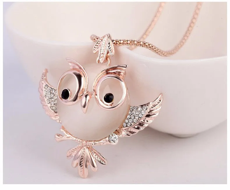 New Trendy Chubby Owl Necklace Fashion Rhinestone Crystal Jewelry Statement Women Necklace Chain Long Necklaces & Pendants