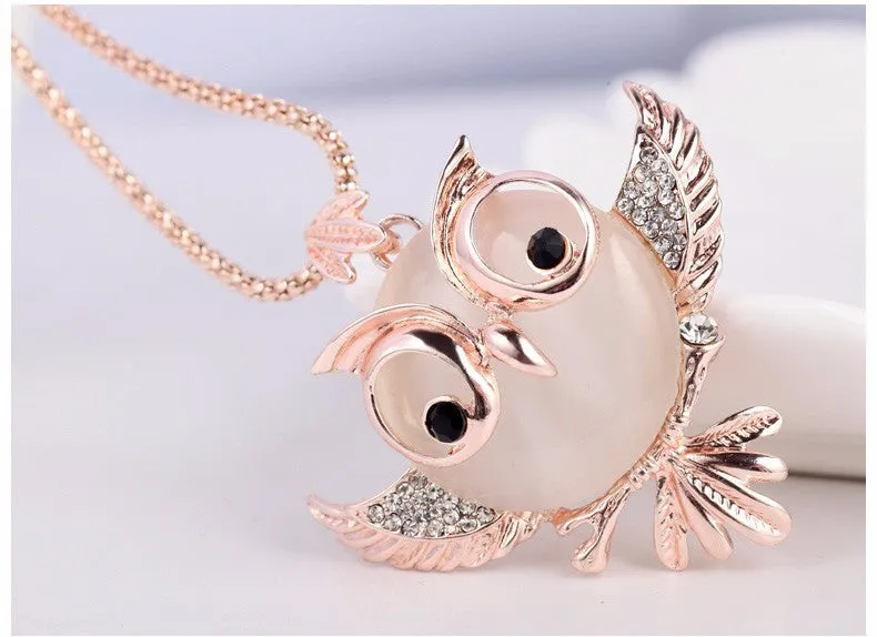 New Trendy Chubby Owl Necklace Fashion Rhinestone Crystal Jewelry Statement Women Necklace Chain Long Necklaces & Pendants