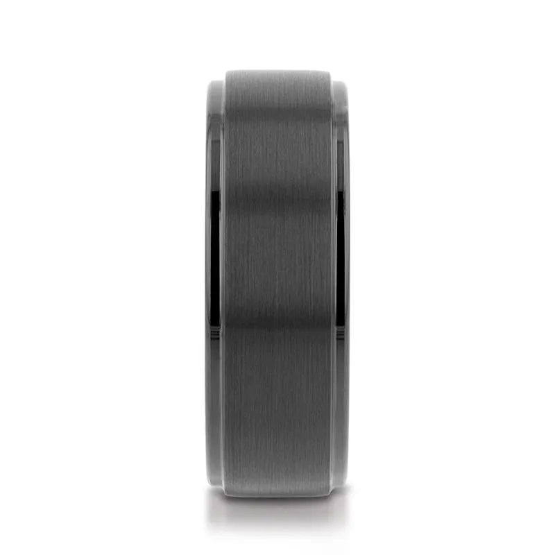 ORION Flat Black Tungsten Ring with Brushed Raised Center & Polished Step Edges - 6mm - 8mm