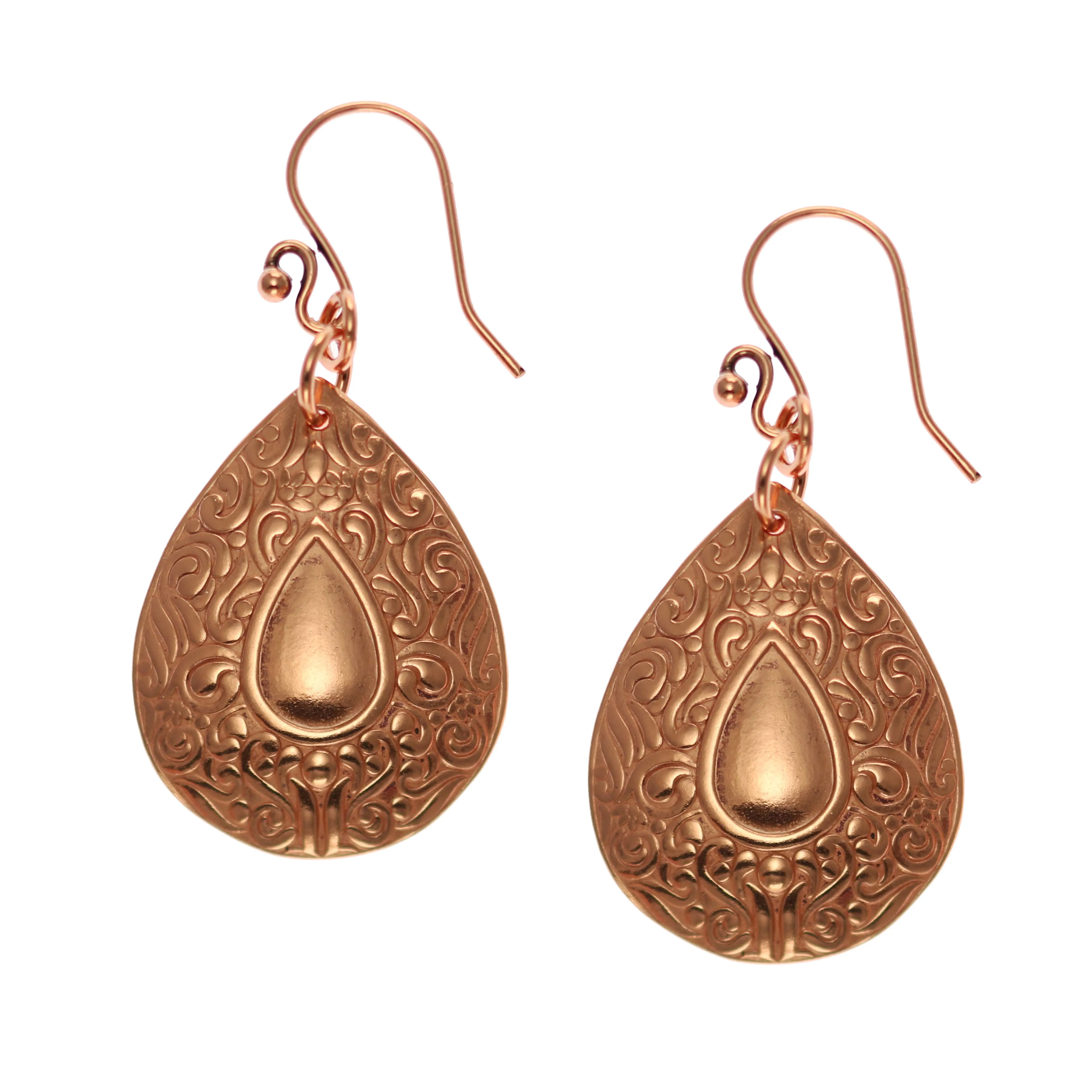 Ornate Mandala Teardrop Copper Earrings