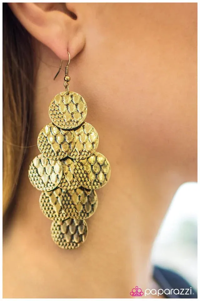 Paparazzi Earring ~ Python - Brass