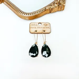 Pink Panache | Gold Tone Kidney Wire Crystal Teardrop Earrings in Black