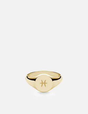 Pisces Astro Signet Ring, 14k Gold