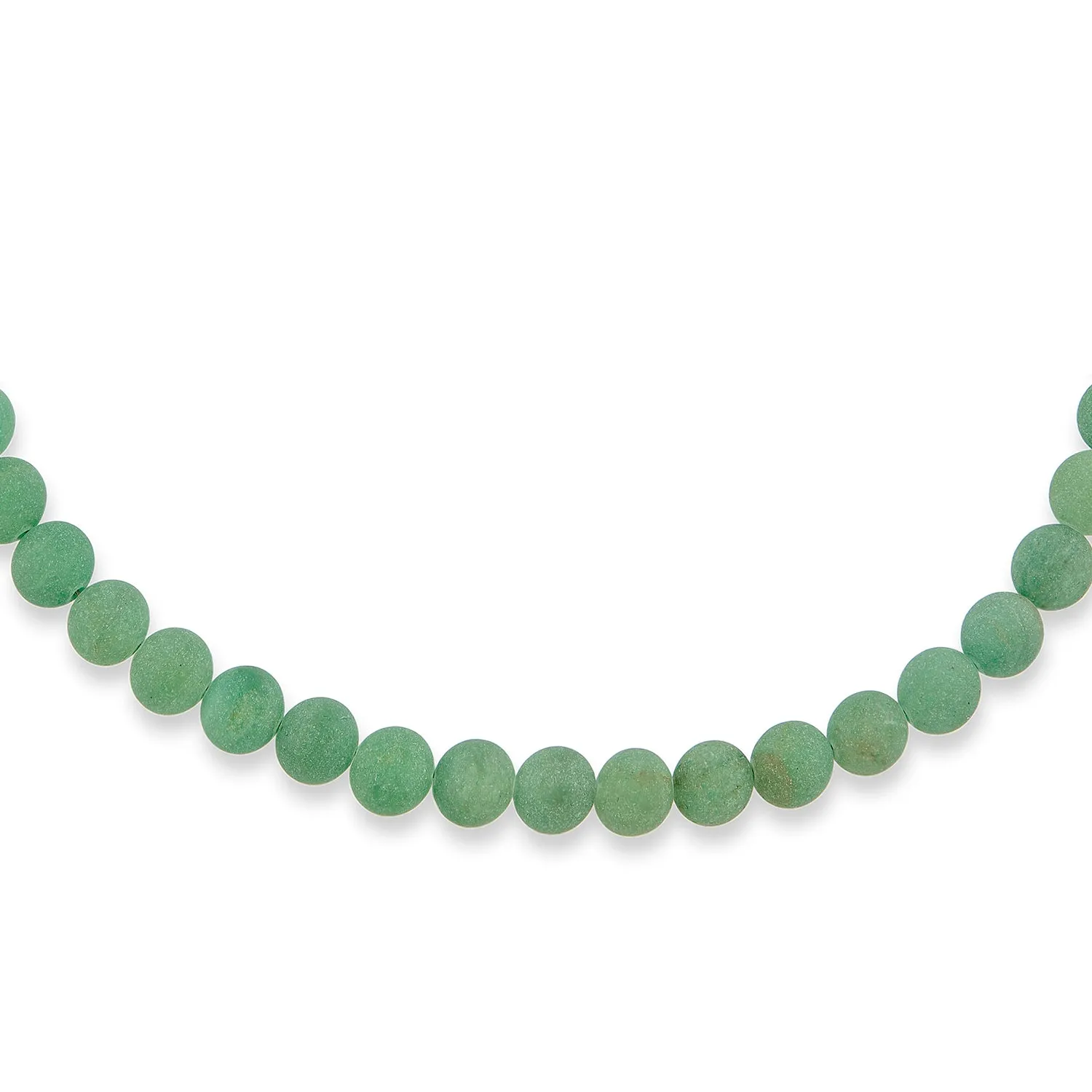 Plain Matte Moss Green Aventurine Bead Strand Necklace with Silver Toggle Clasp