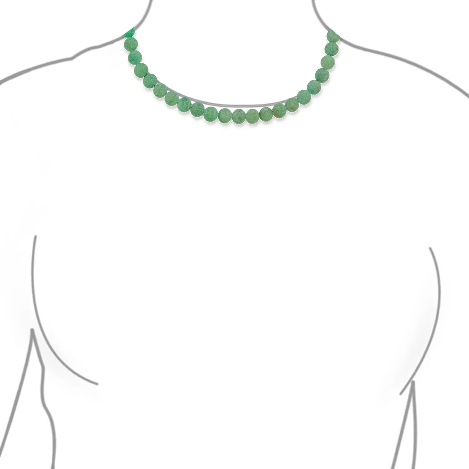 Plain Matte Moss Green Aventurine Bead Strand Necklace with Silver Toggle Clasp