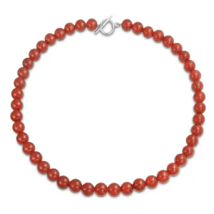 Plain Red Carnelian 10MM Bead Strand Necklace with Silver Plated Clasp