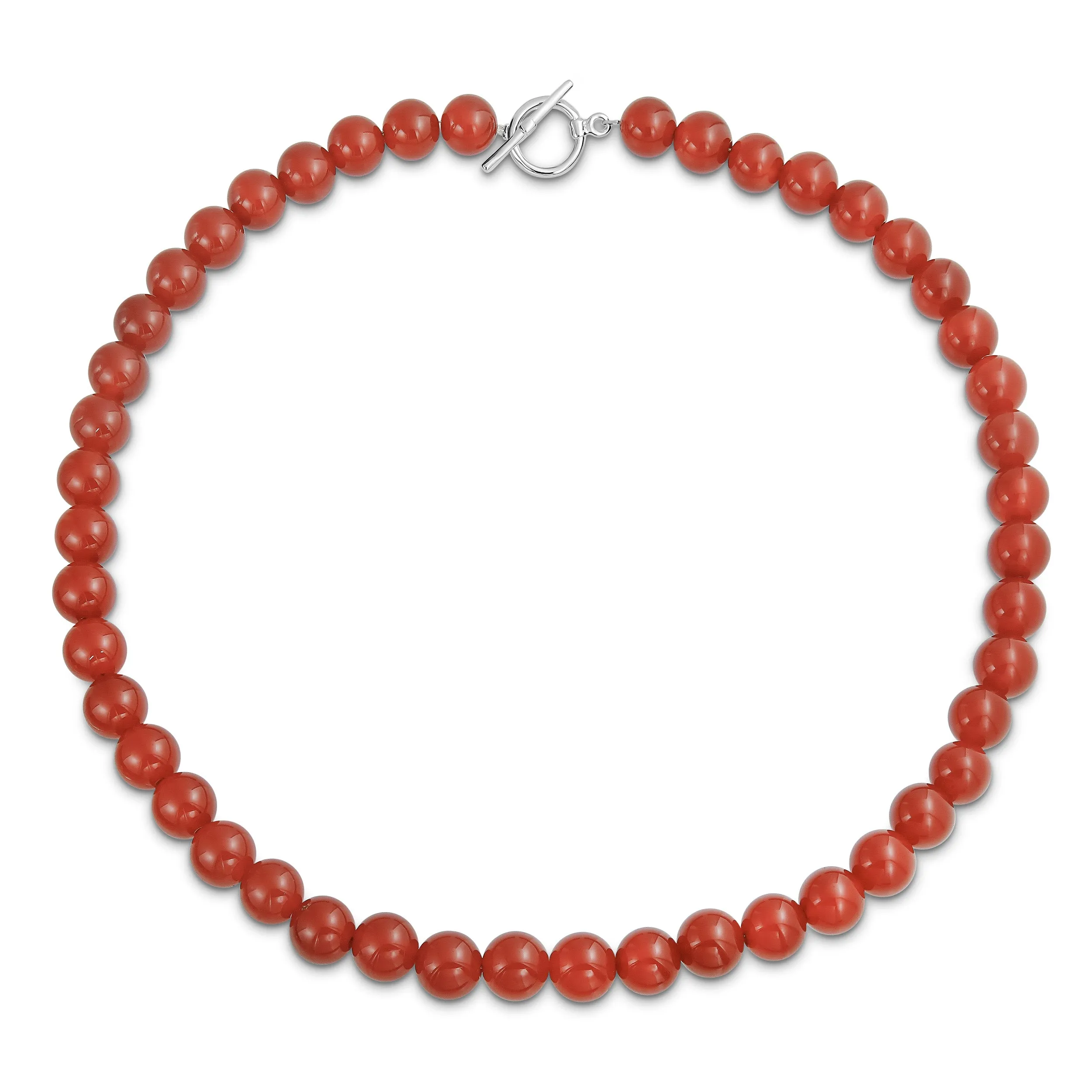 Plain Red Carnelian 10MM Bead Strand Necklace with Silver Plated Clasp