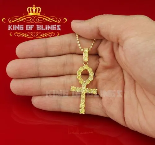 Promising Yellow 925 Sterling Silver ANKH Shape Pendant 7.60ct Cubic Zirconia