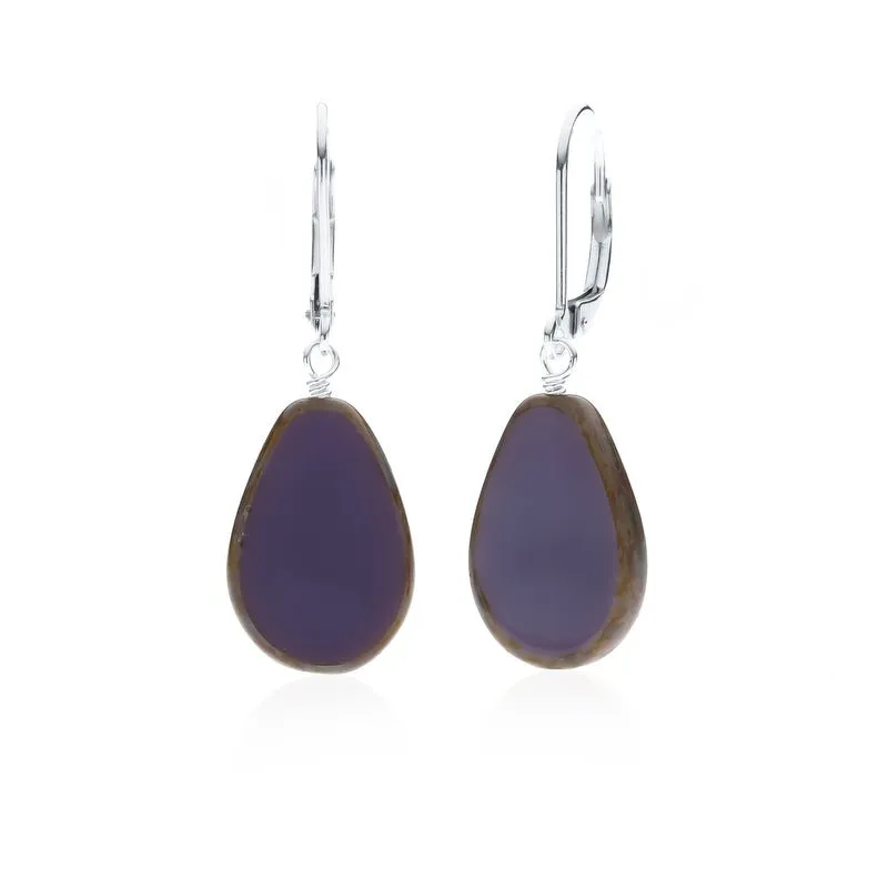 Purple Glass Beaded Teardrop Earrings