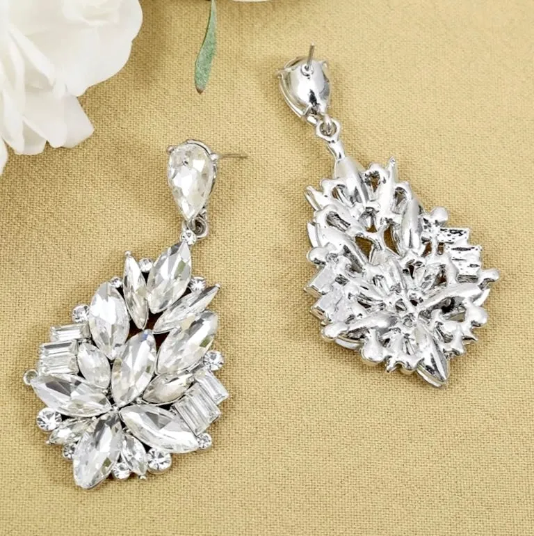 "Jamila" - Silver Rhinestone Bridal Earrings