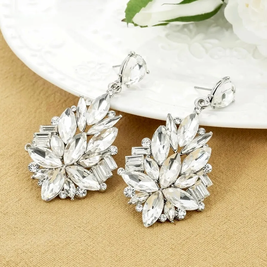 "Jamila" - Silver Rhinestone Bridal Earrings