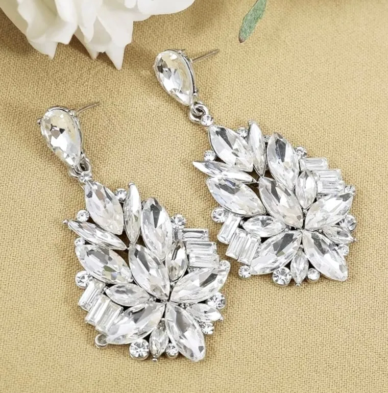 "Jamila" - Silver Rhinestone Bridal Earrings