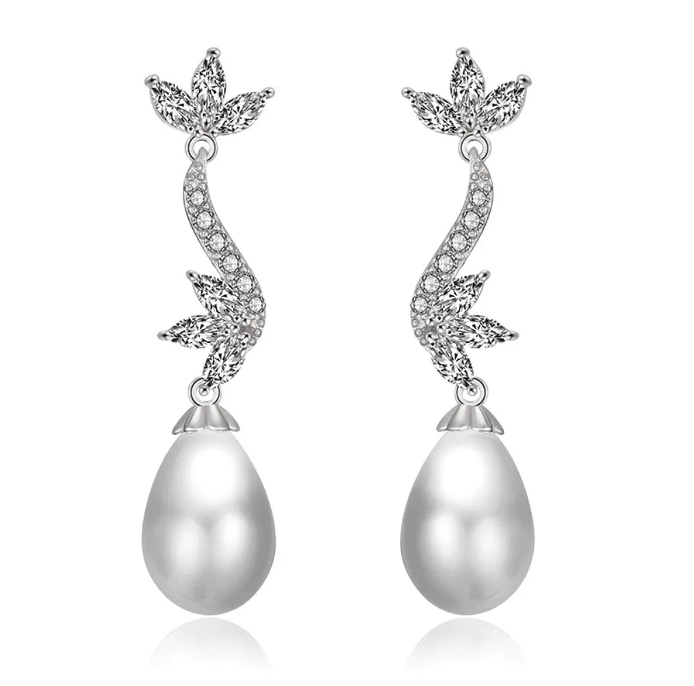 "Serena" - Pearl and Cubic Zirconia Bridal Earrings